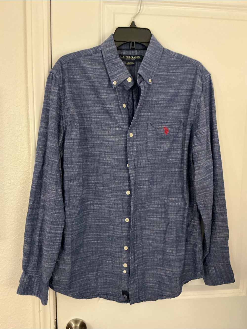 US Polo Assn Mens M 100% Cotton Blue Geometric Micro Dot Button Down Shirt